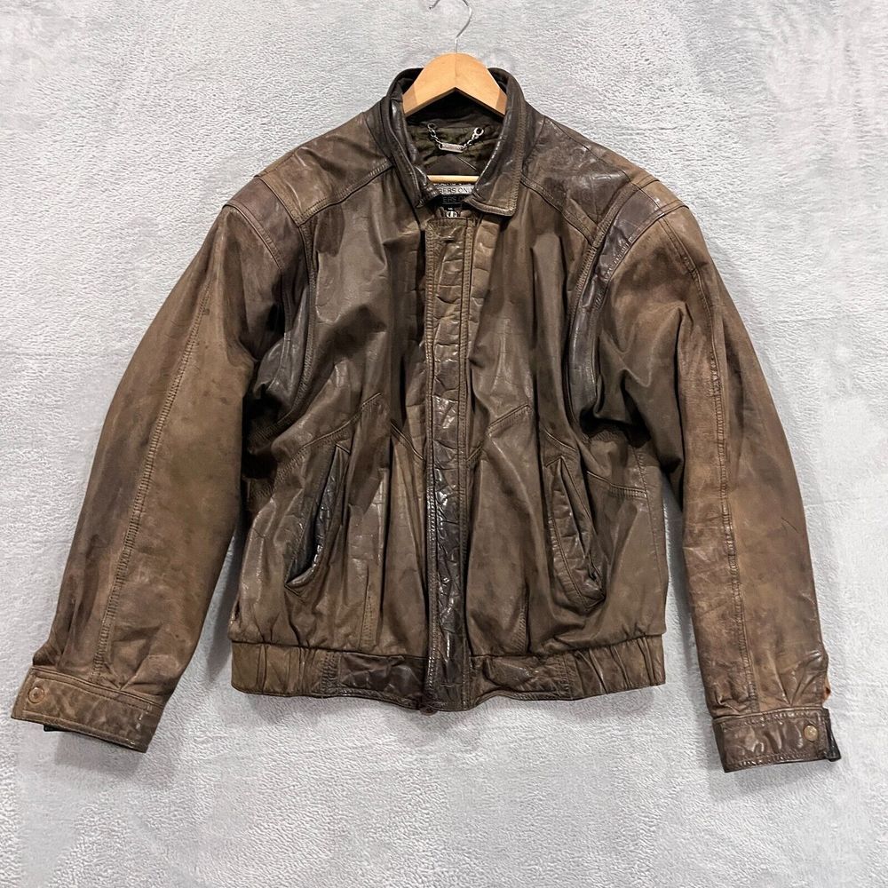 Members Only Leather Jacket Men's 44 Brown‎ Casual Retro Vintage Bomber 90s